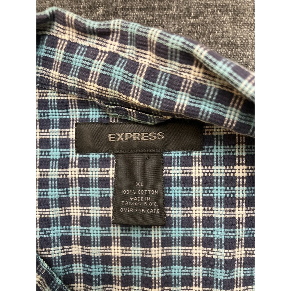 Express Casual Shirt Mens XL Multicolor Plaid Regular Fit Short Sleeve Button Up - Picture 5 of 7